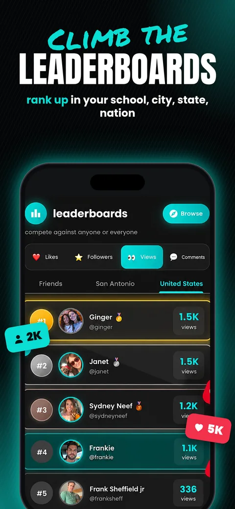 Portal app screen: Climb the leaderboards in your school, city, state and nation