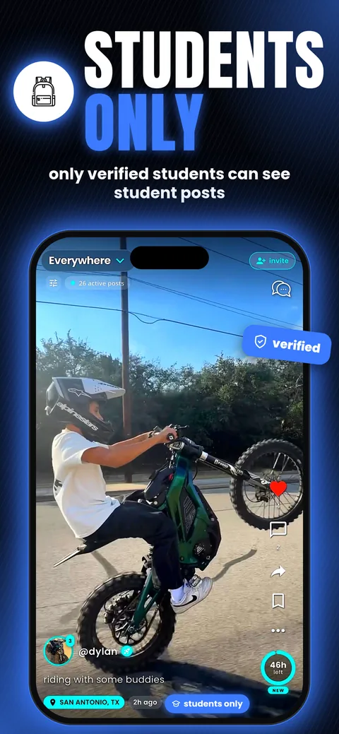 Portal app screen: Students only — only verified students can see student posts